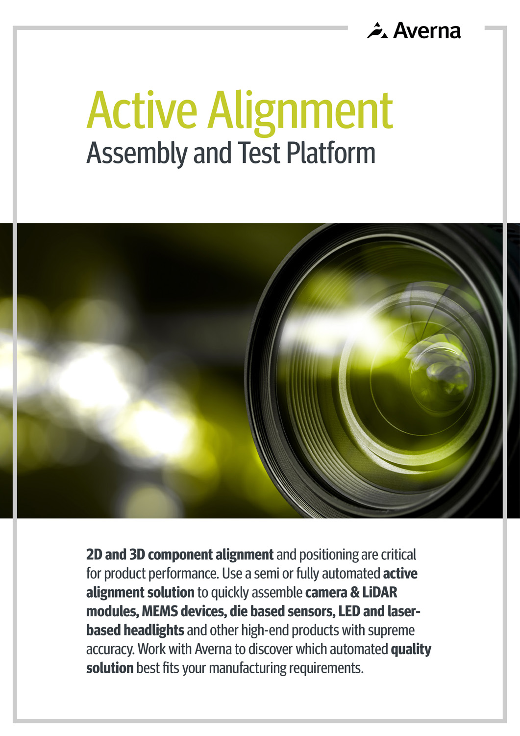 Cover of Brochure about Active Alignment Assembly and Test Platform